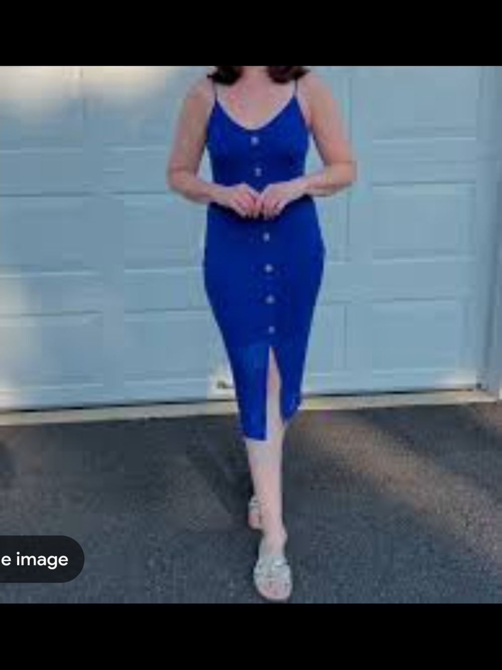 Express Royal Blue Ribbed Button Midi Dress - Picture 4 of 6